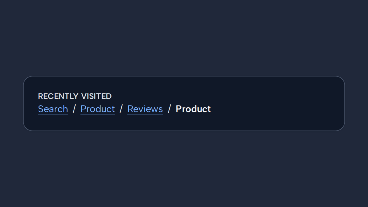 A Breadcrumb incorrectly repeats a browsing trail from Search through Product and Reviews back to Product.