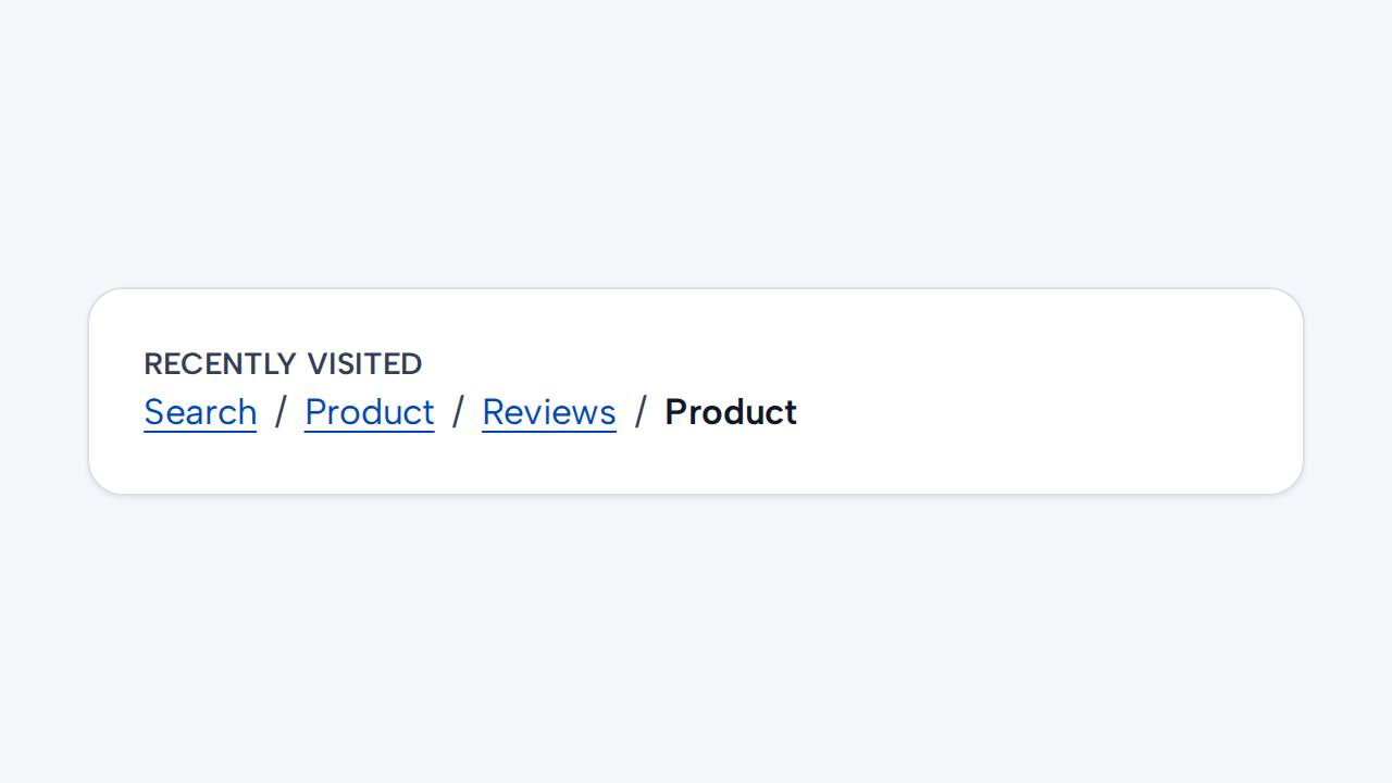 A Breadcrumb incorrectly repeats a browsing trail from Search through Product and Reviews back to Product.