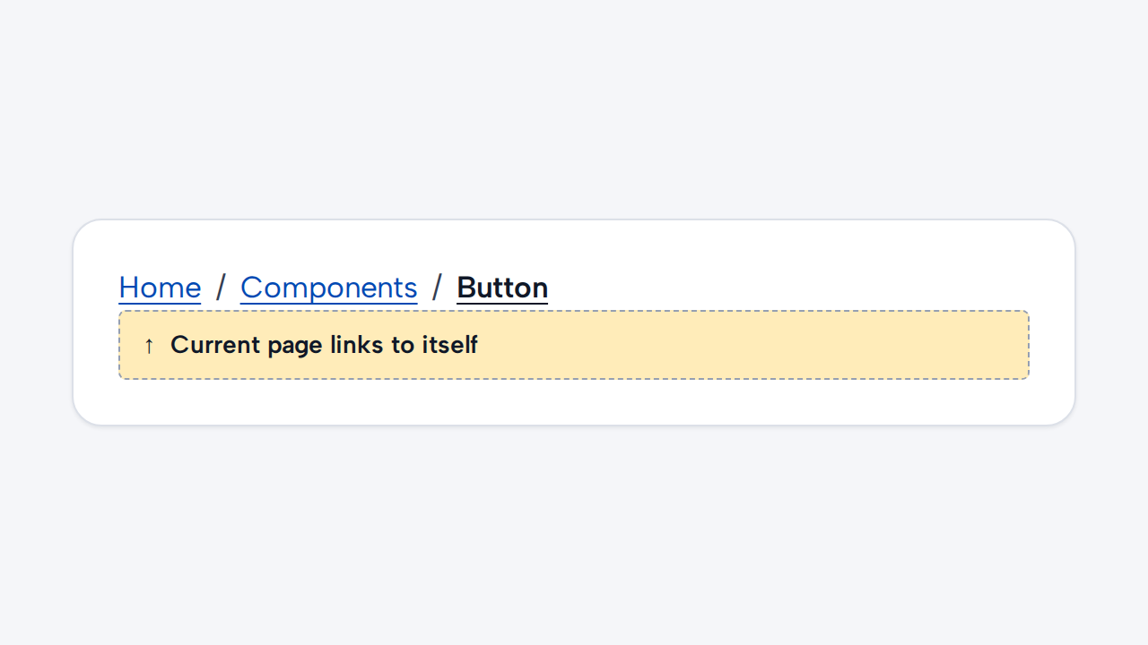 Every Breadcrumb item, including the current Button page, is incorrectly styled as a link.