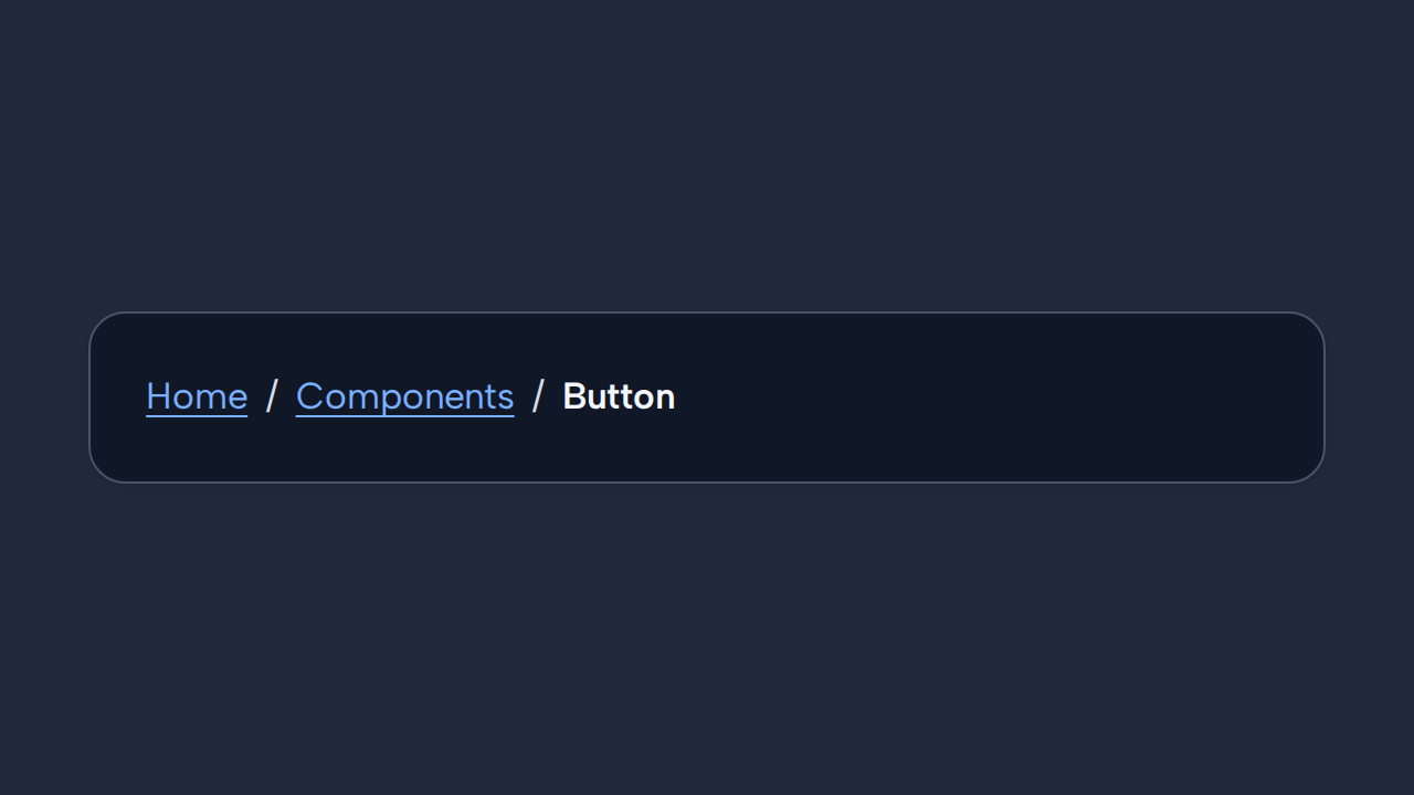 A Breadcrumb follows Home, Components, and Button, with Button shown as the current page.