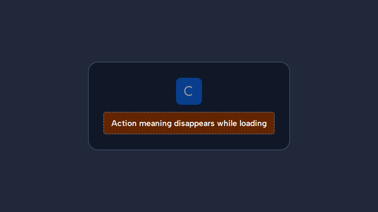 A loading button shows only an unexplained spinner with no action context.