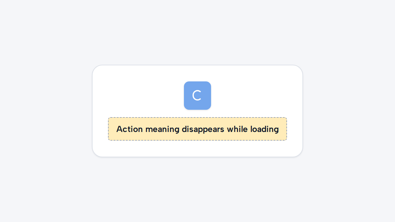 A loading button shows only an unexplained spinner with no action context.