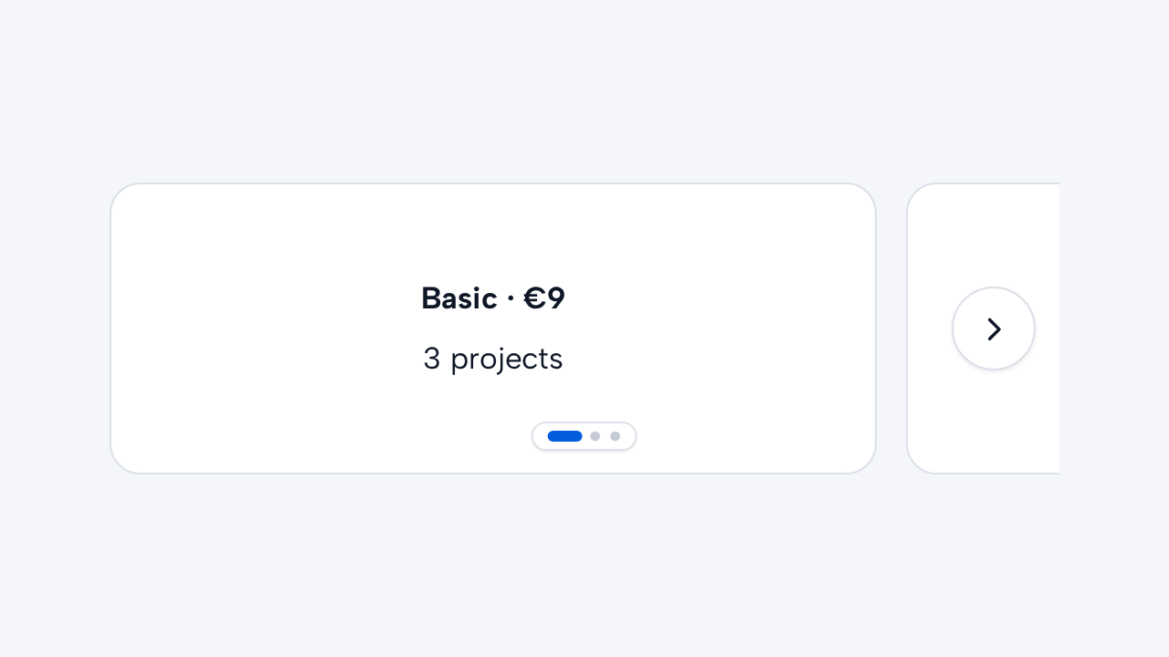 A Carousel shows only one pricing plan while two partially hidden plans make direct comparison difficult.