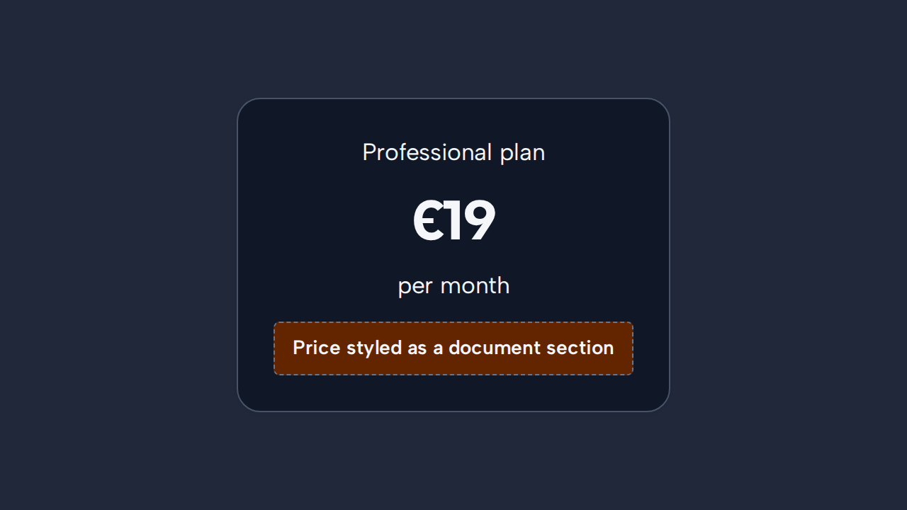 A large Heading is used only to decorate a price between two lines of ordinary product copy.