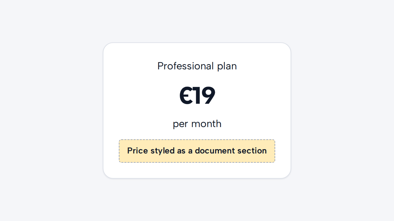 A large Heading is used only to decorate a price between two lines of ordinary product copy.