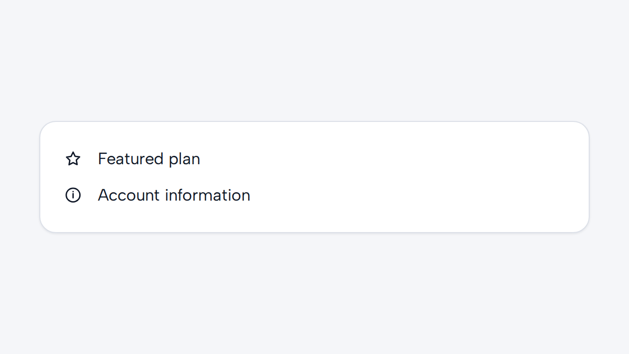 A decorative star icon is unlabelled while an information icon is paired with visible Account information text.