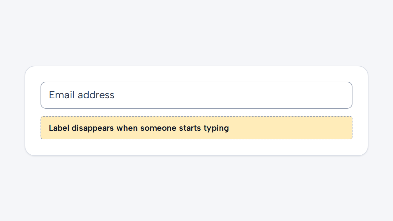 A simulated field shows Email address only as faint placeholder text inside an otherwise unlabelled box.