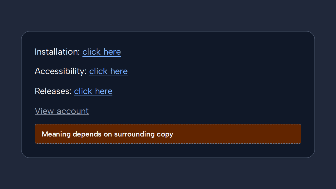 Three repeated Click here links appear beside unrelated destinations, followed by a disabled-looking link.