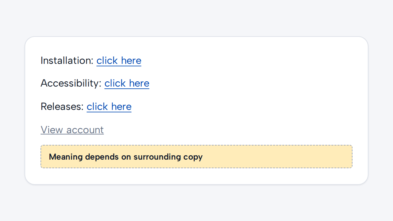 Three repeated Click here links appear beside unrelated destinations, followed by a disabled-looking link.