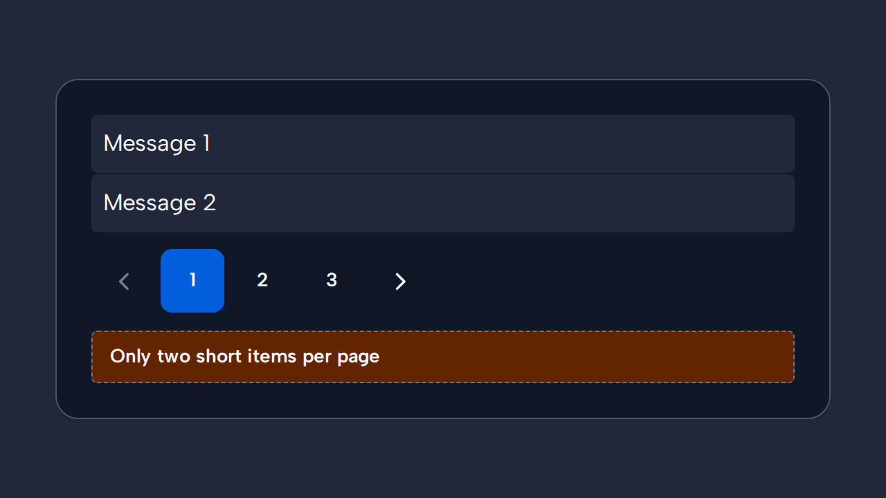 A short six-item message list is split across three pages, interrupting a simple reading flow.