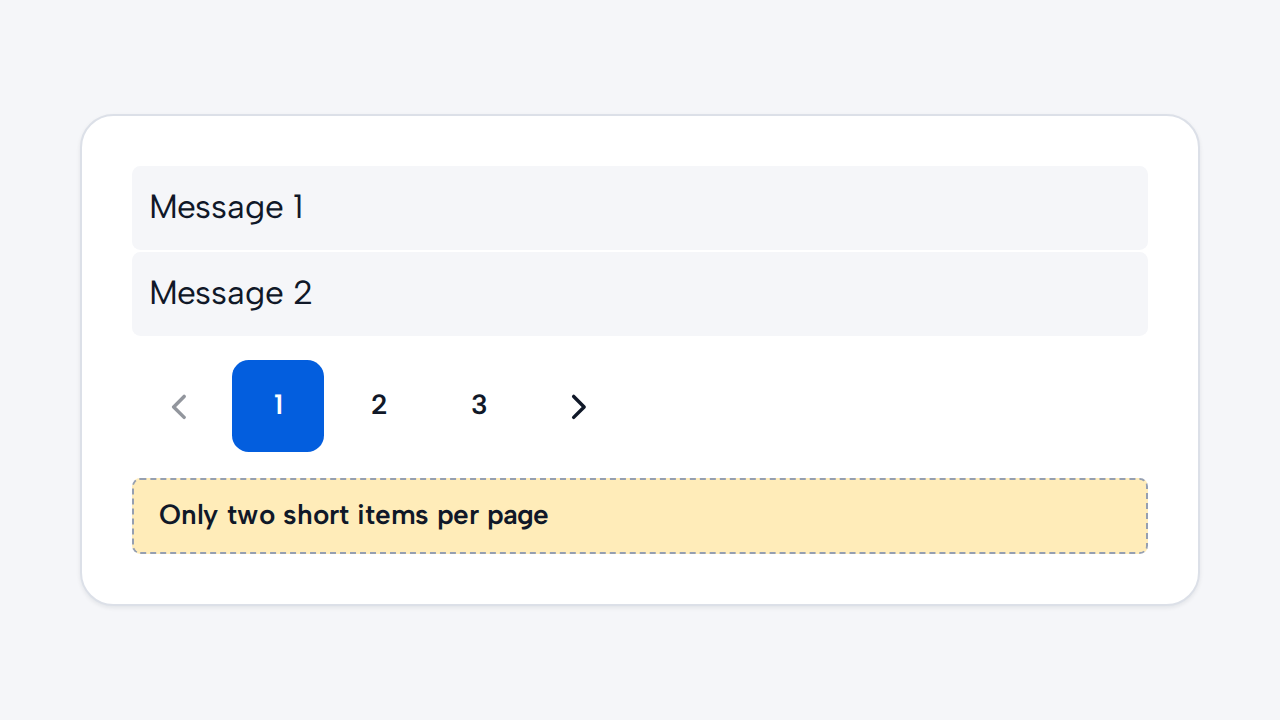 A short six-item message list is split across three pages, interrupting a simple reading flow.