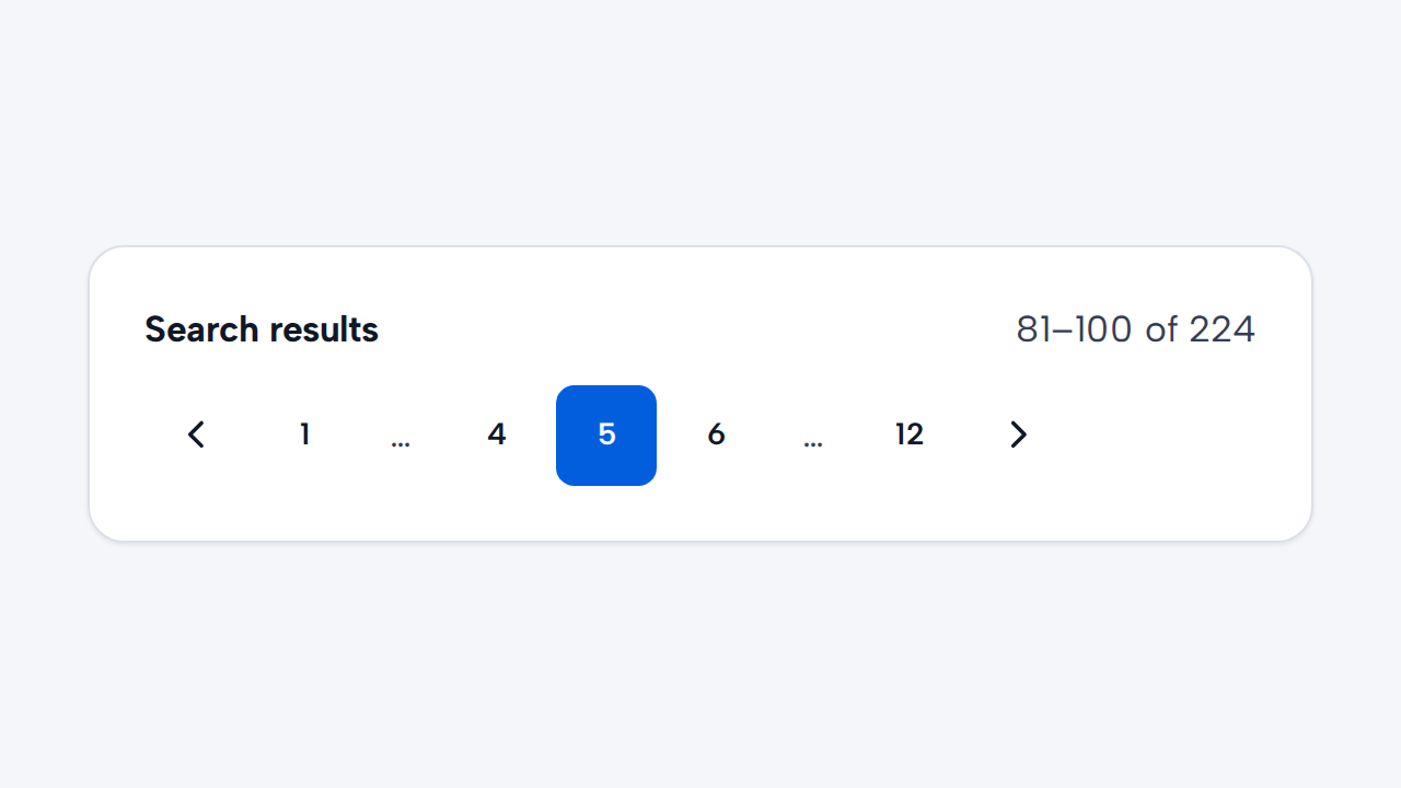 Search results page 5 of 12 uses Pagination with durable numbered boundaries.