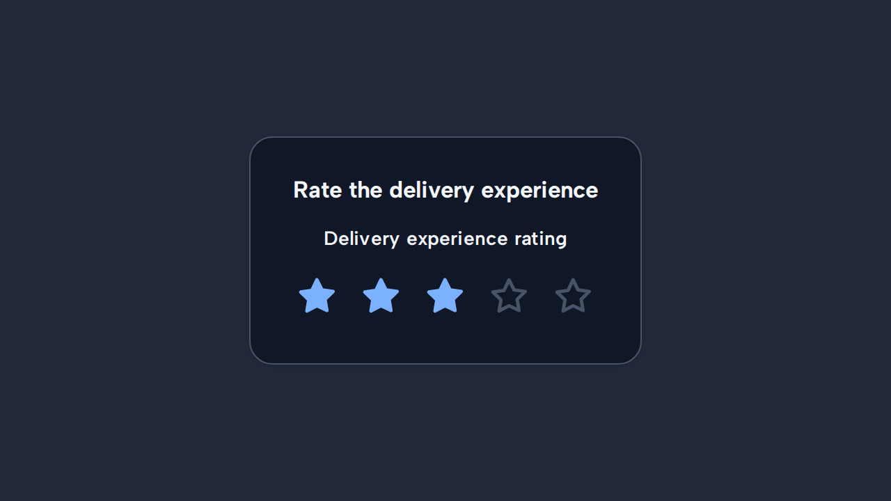 A three-star Rating is visibly introduced by the specific label Rate the delivery experience.