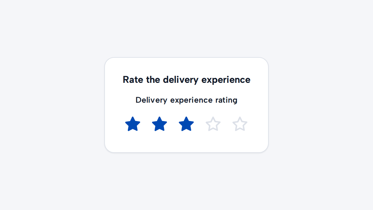 A three-star Rating is visibly introduced by the specific label Rate the delivery experience.