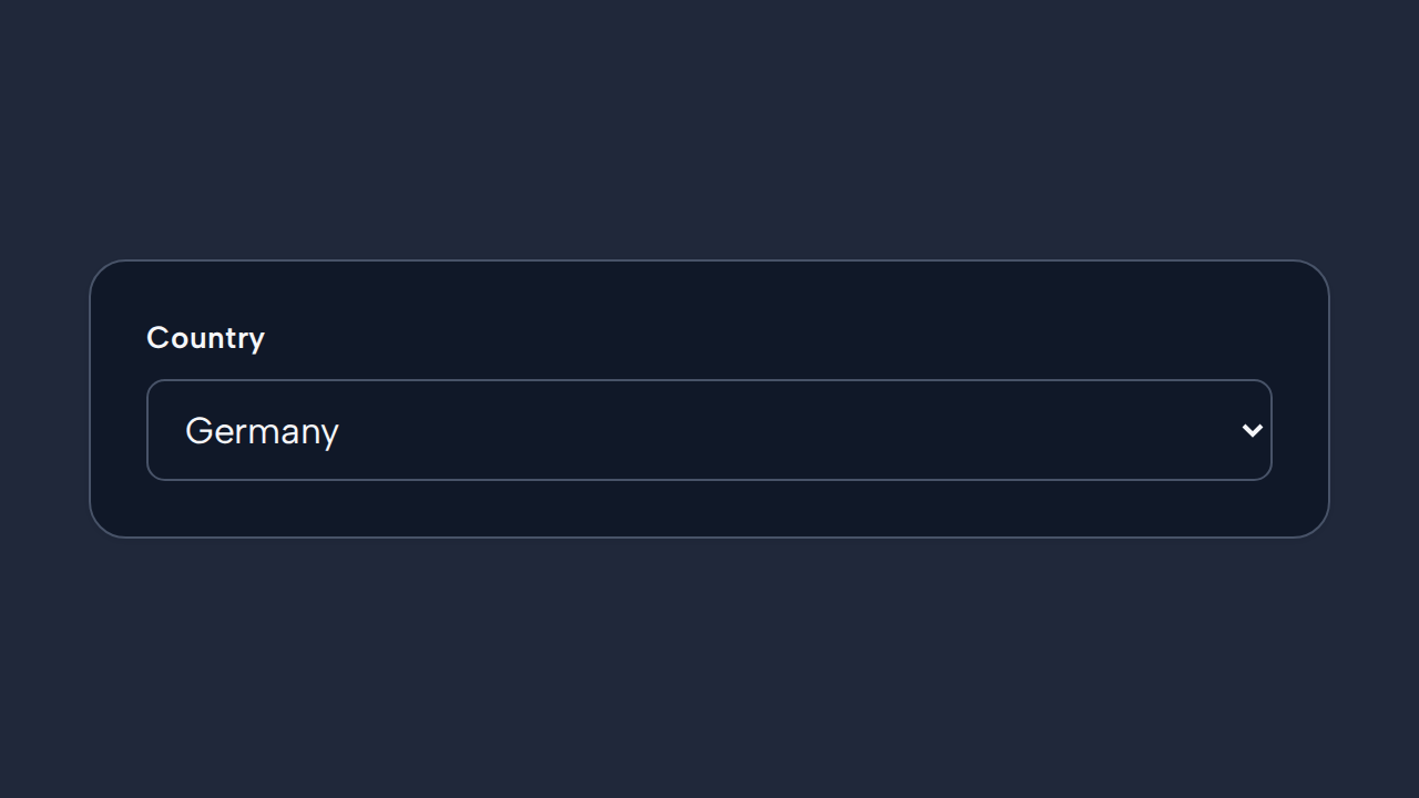 A Country Select offers familiar text-only country options in a compact field.