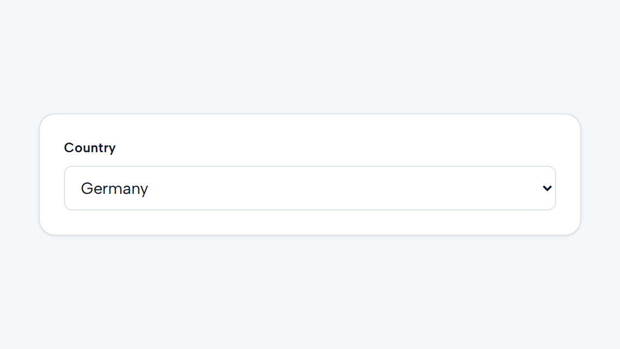 A Country Select offers familiar text-only country options in a compact field.