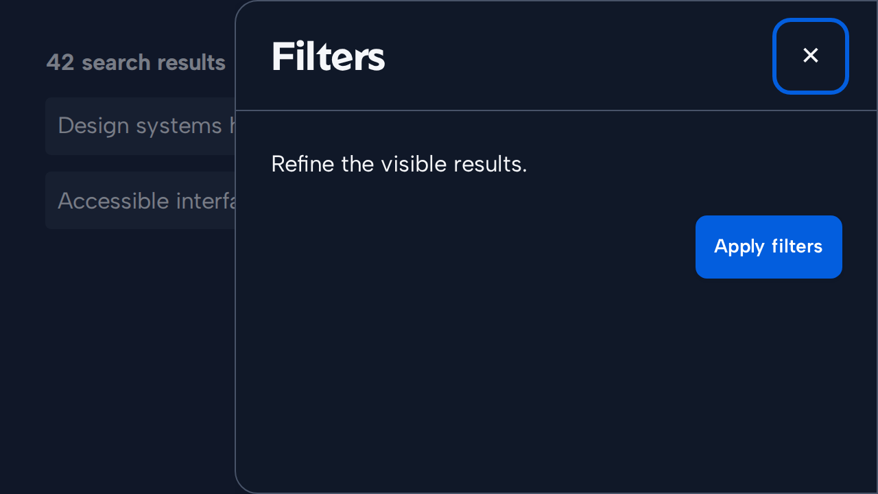 A Filters Side Sheet remains beside a recognizable search-results page.