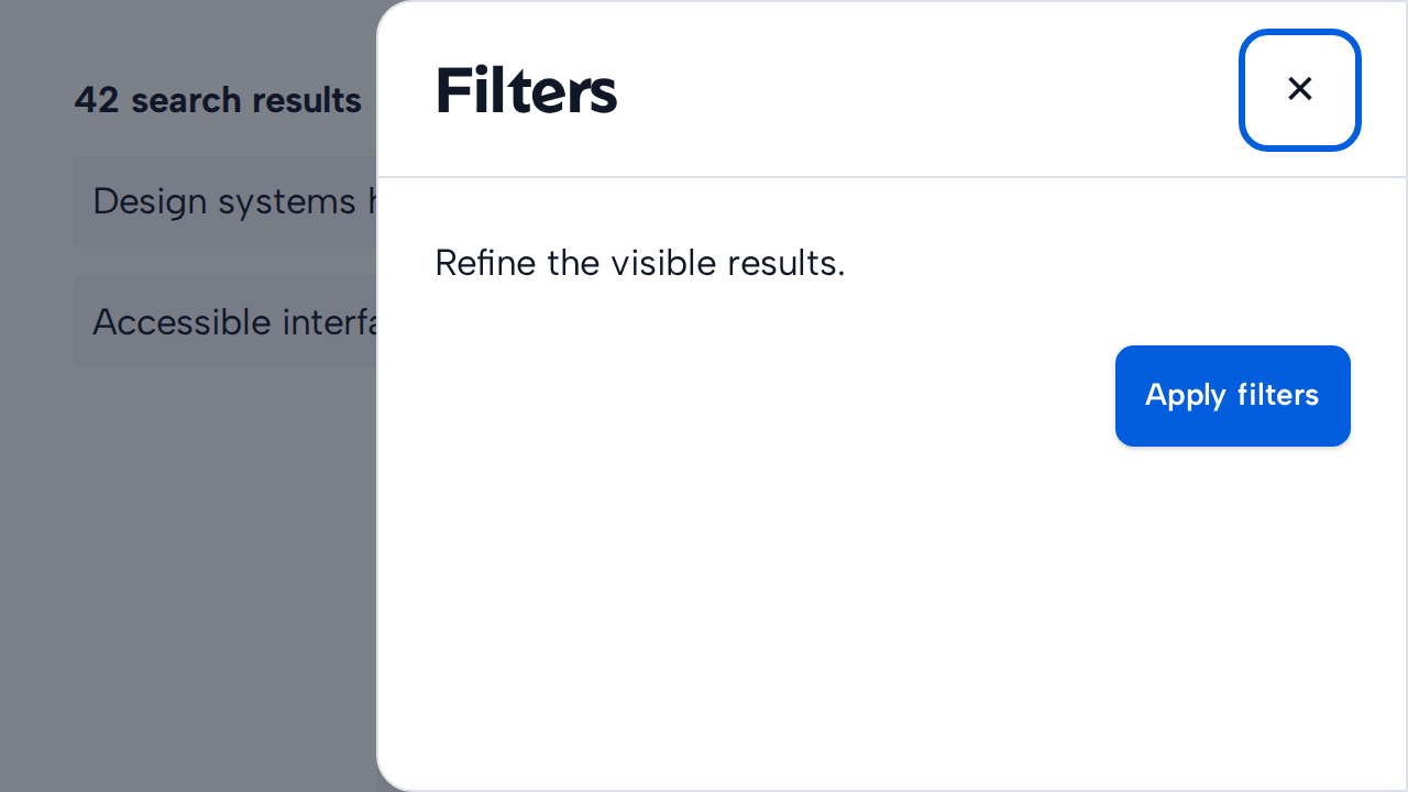 A Filters Side Sheet remains beside a recognizable search-results page.