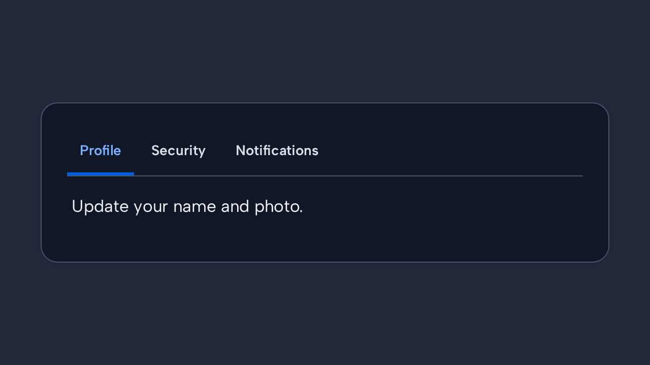 Account settings Tabs group the peer sections Profile, Security, and Notifications.