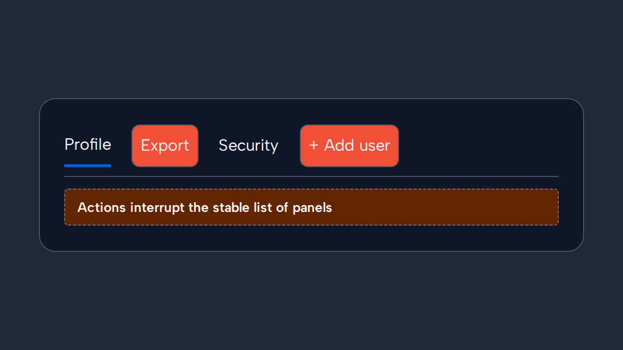 A tablist contains unrelated Export and Add user actions between Profile and Security tabs.