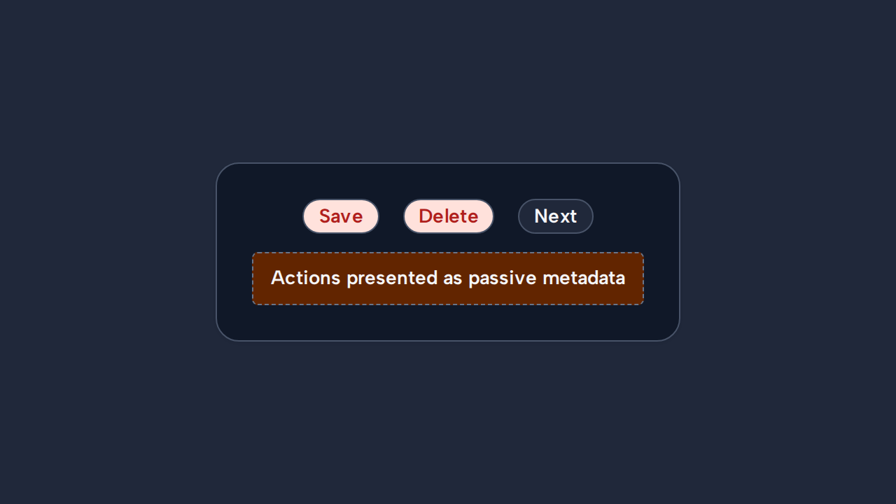 Save, Delete, and Next are incorrectly rendered as Tags even though they are actions.