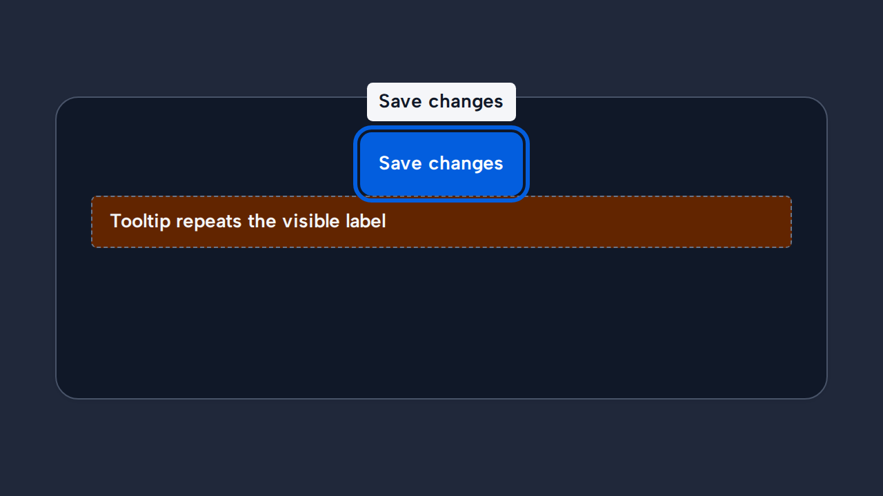 A visible Save changes button is paired with a Tooltip that merely repeats Save changes.