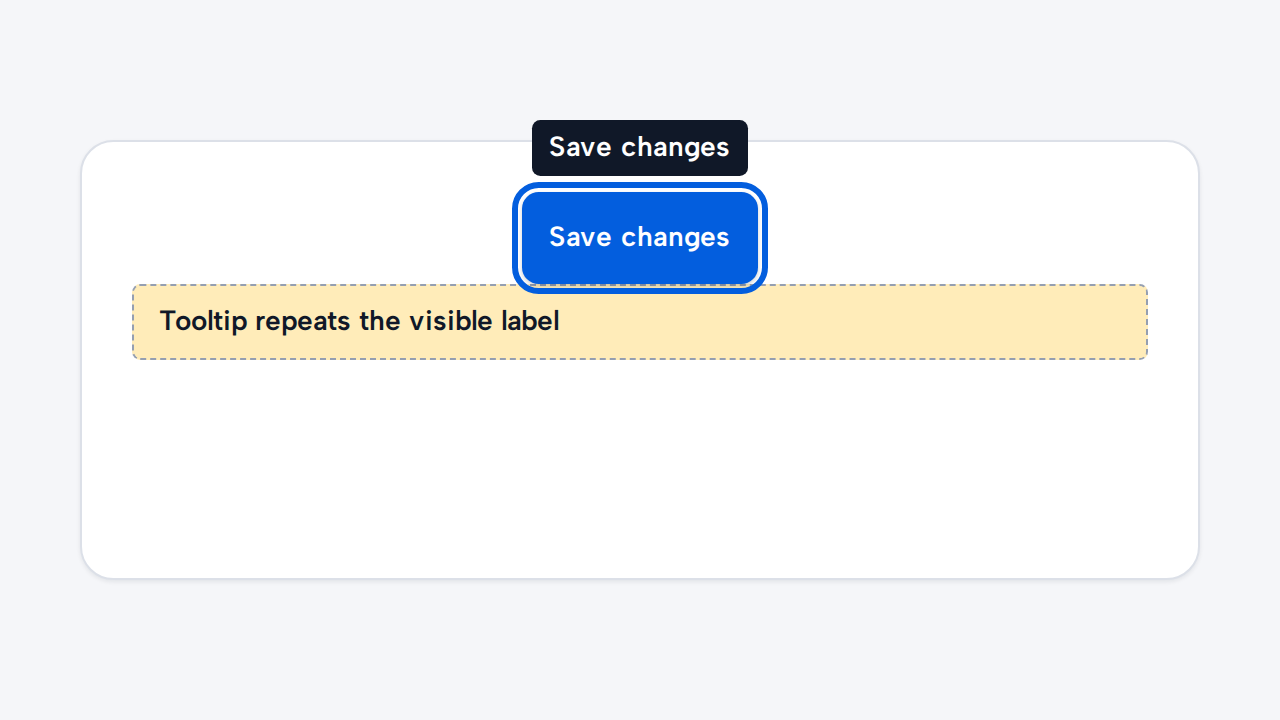 A visible Save changes button is paired with a Tooltip that merely repeats Save changes.